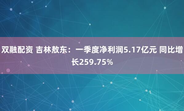 双融配资 吉林敖东：一季度净利润5.17亿元 同比增长259.75%