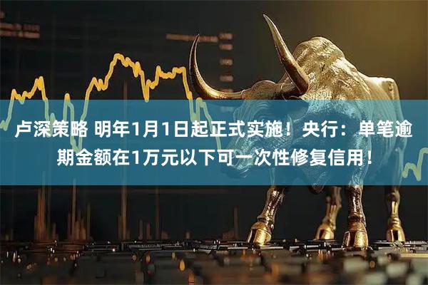 卢深策略 明年1月1日起正式实施！央行：单笔逾期金额在1万元以下可一次性修复信用！